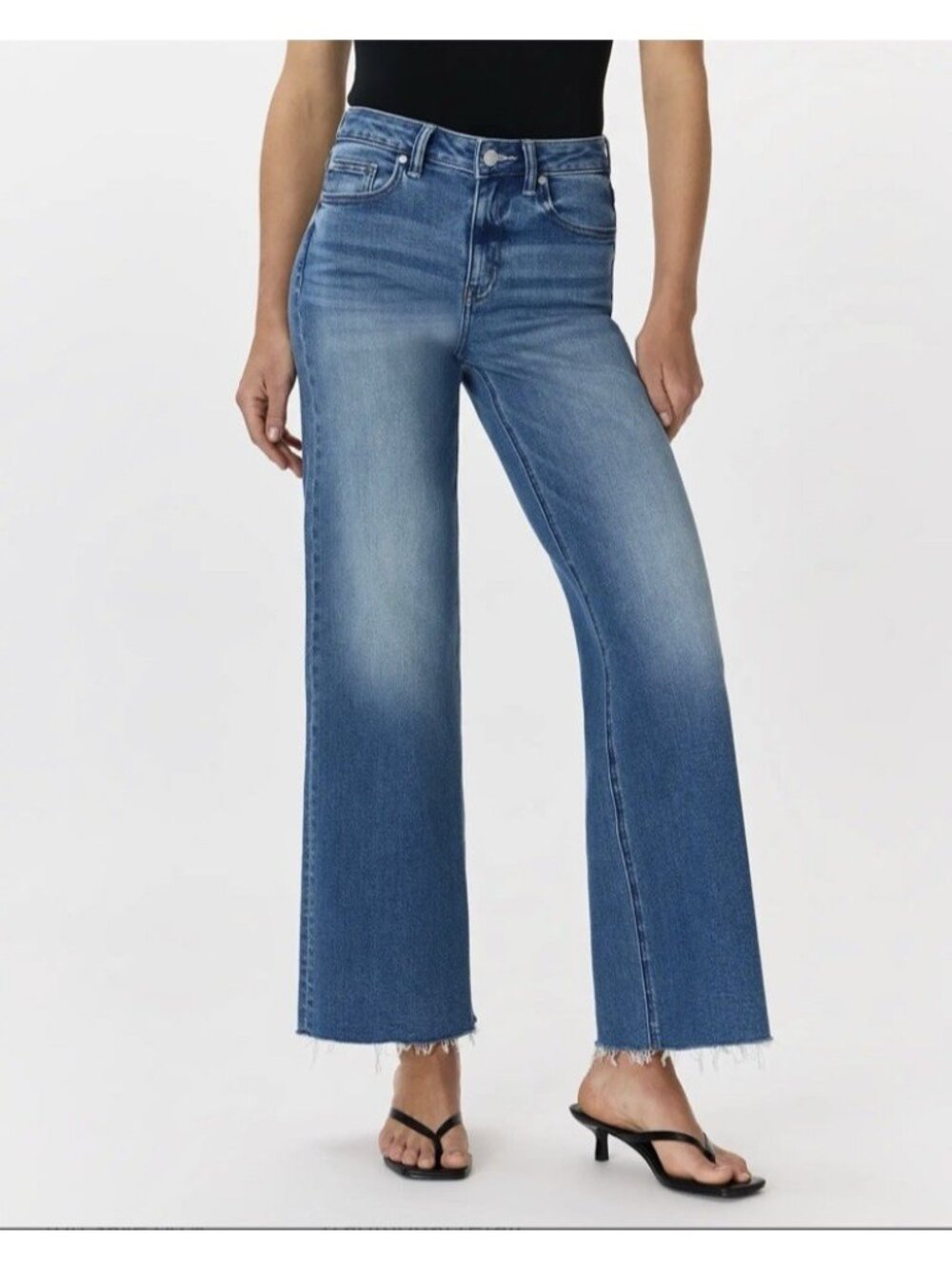 Quince Bella  High Rise Stretch Wide Leg Fray Hem Twilight Blue Size 28/30